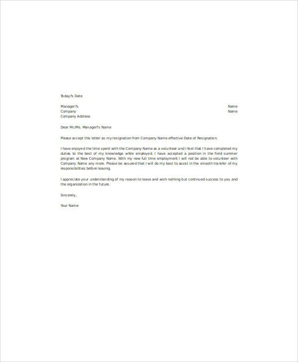 Volunteer Resignation Letter – Gotilo