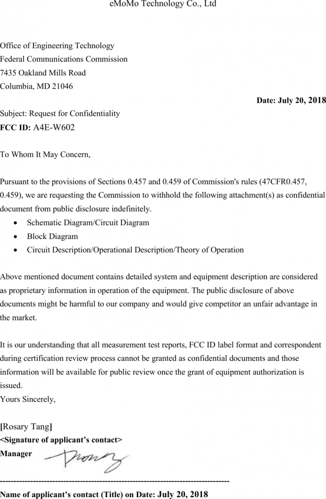 W Warm Feel Coremote Cover Letter Confidentiality Request
