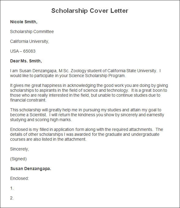 Writing A Cover Letter For Scholarship  Sample Template Within
