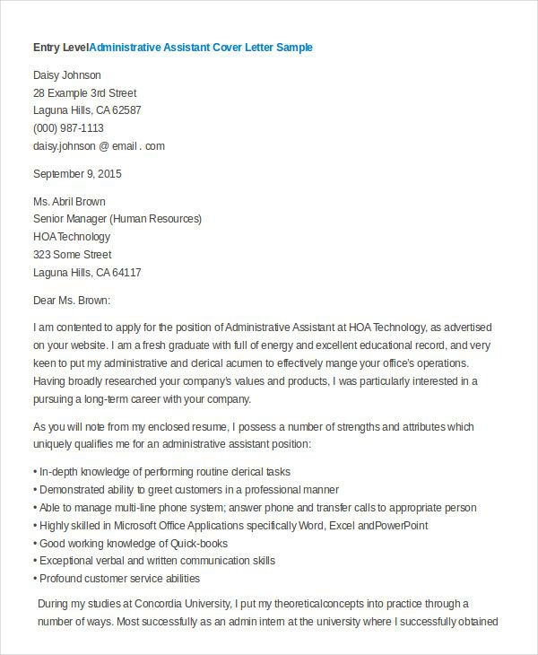 Education Administrative Assistant Cover Letter Samples & Templates