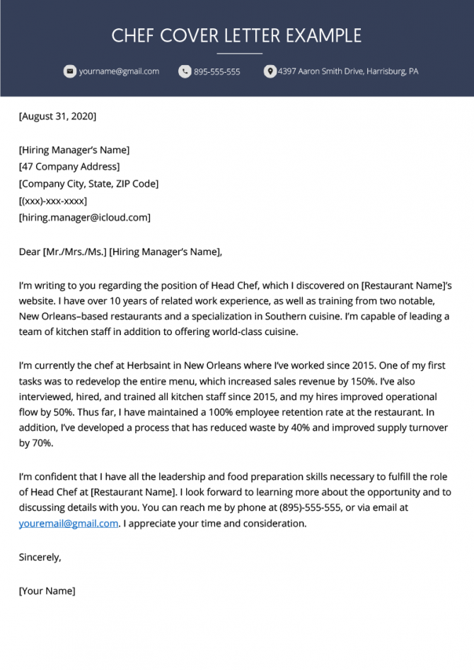 Corporate Chef Cover Letter Gotilo   Chef Cover Letter Example Free Download 2 