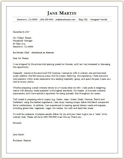 application letter chef example