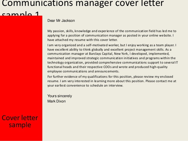 Communications Manager Cover Letter