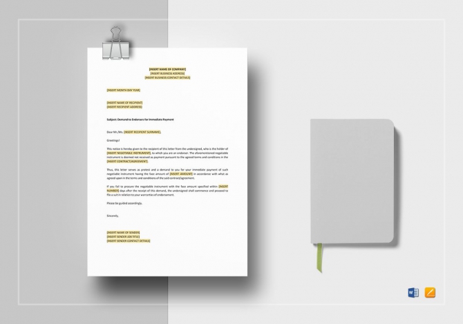 Demand To Endorsers For Immediate Payment Template In Word  Apple