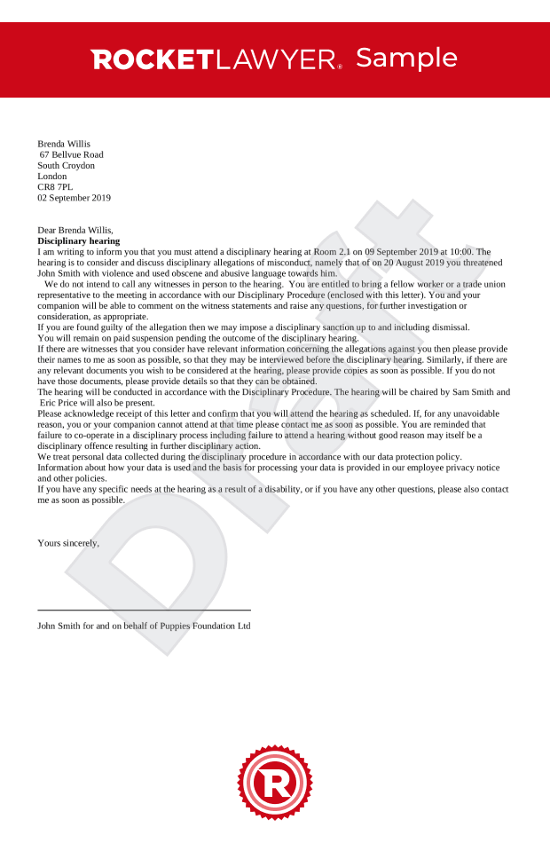 Disciplinary Letter Samples & Templates Download