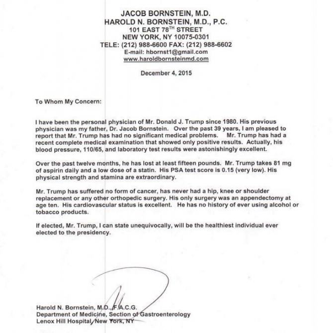 Doctor Trump Dictated Letter Attesting To His Extraordinary
