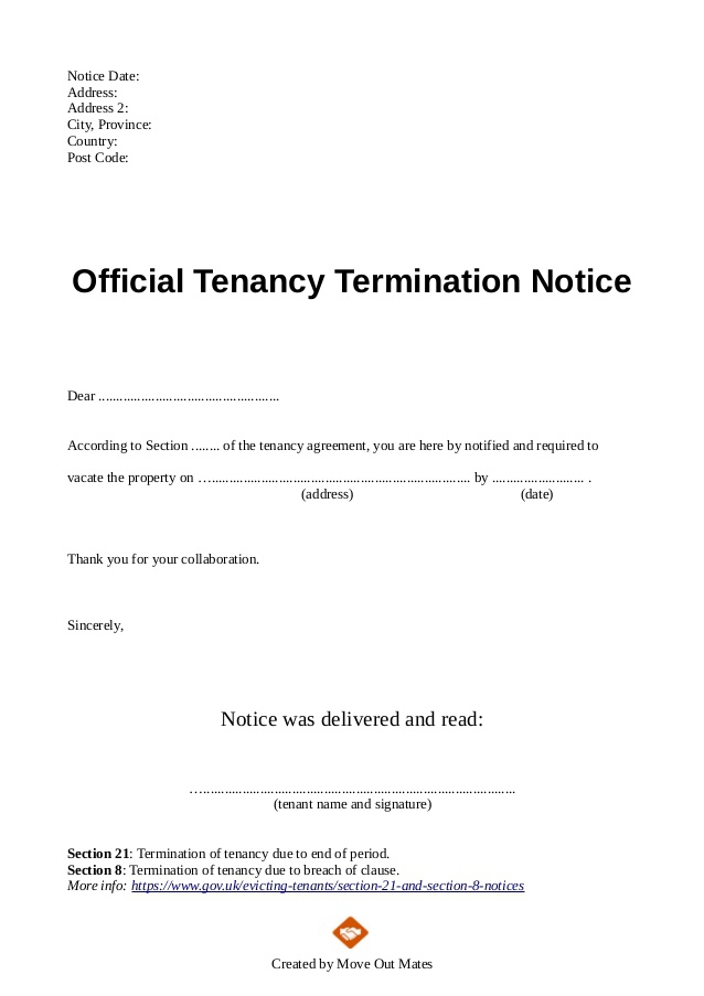 End Of Tenancy Letter Template From Landlord To Tenant