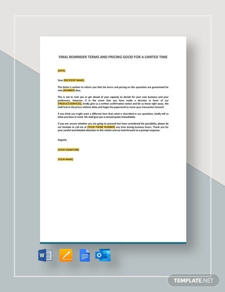 Final Reminder Terms And Pricing Good For A Limited Time Template