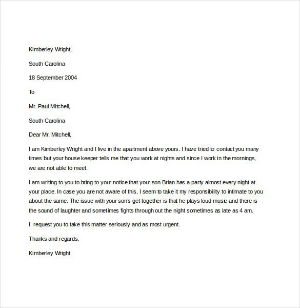 Formal Complaint Letter To Landlord About Neighbor Feels Free To