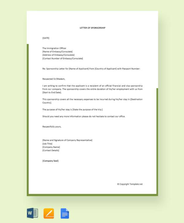 Sponsorship Letter For Visa Template Format Sample Amp Example - Gambaran