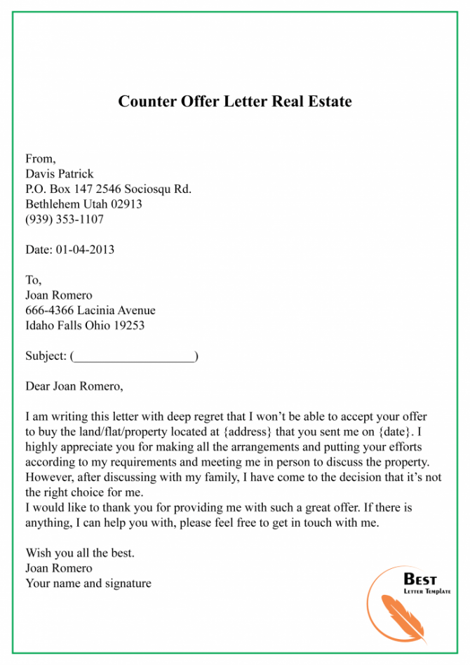 Counter Offer Letter For Commercial Lease - Gotilo