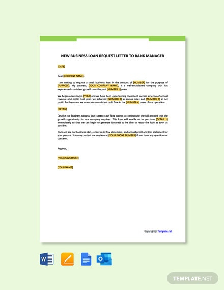 Free New Business Loan Request Letter To Bank Manager Template