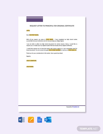 Free Request Letter To Principal For Original Certificates
