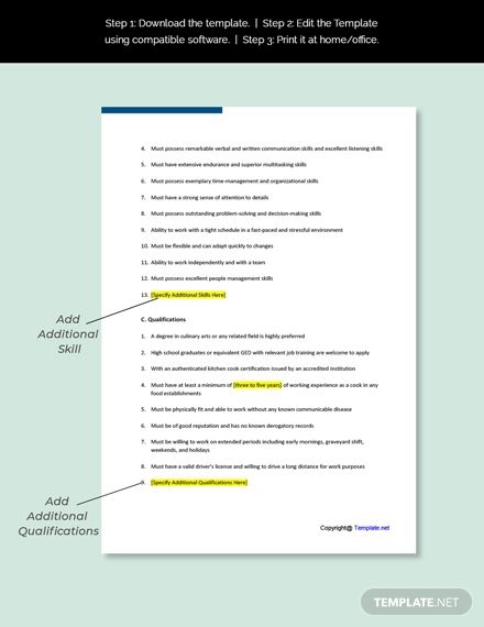 Free Short Order Cook Job Description Template In