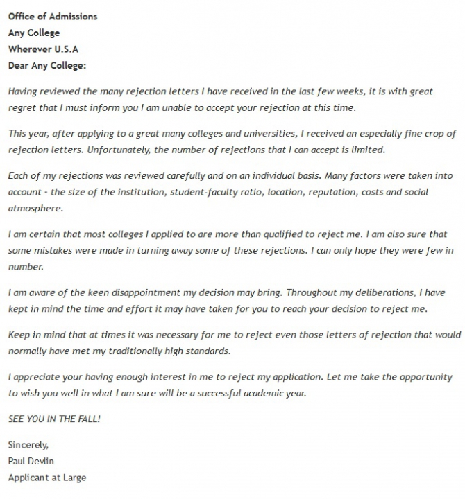 Hilarious Responses To College Rejection Letters