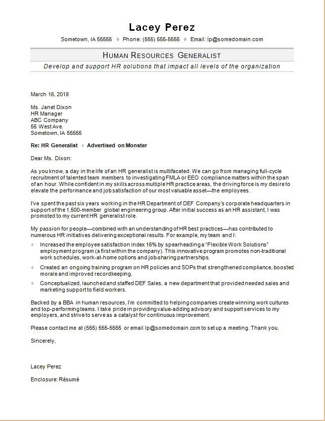 cover letter for resume for hr professionals