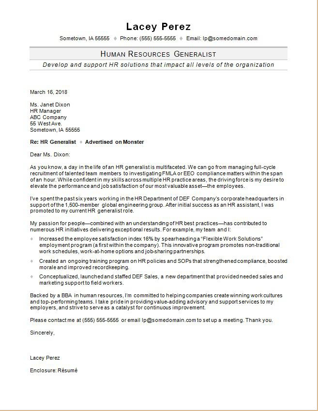 cover letter to hr for resume