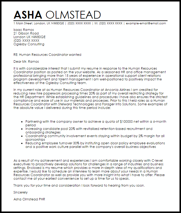 Hr Professional Consultant Cover Letter