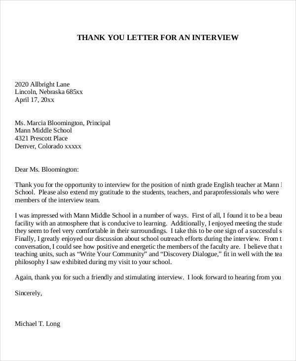 school interview application letter