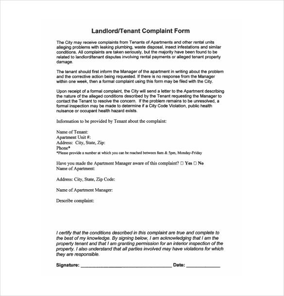 Sample Of Letter To Landlord For Complaints