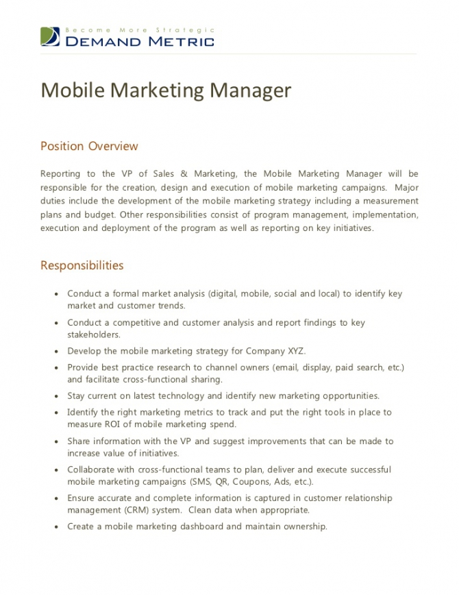 Online sales and marketing manager job description