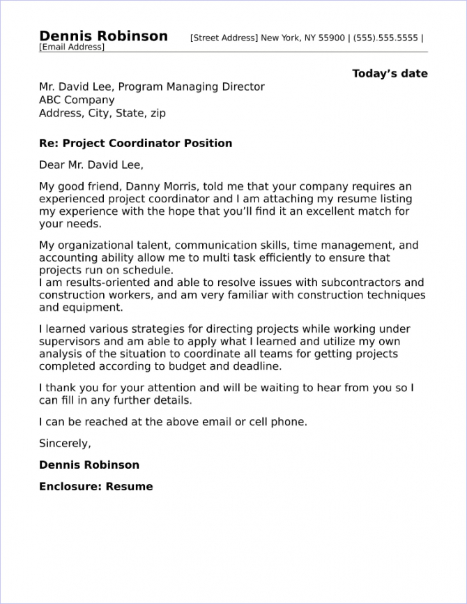 program coordinator sample cover letter