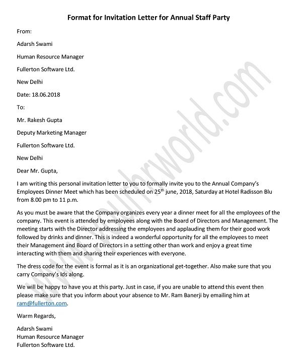 Sample   Example Of Invitation Letter For Annual Staff Party