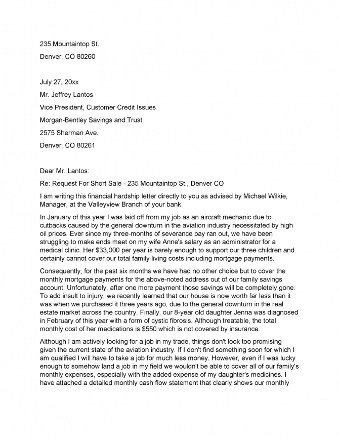 Simple Hardship Letters Financial  For Mortgage  For Immigration