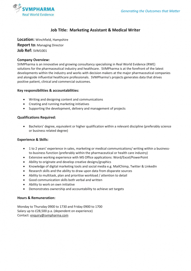 marketing assistant job description education