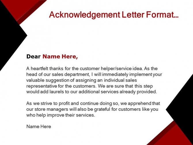 Acknowledgement Letter Format With Name And Briefing Of The