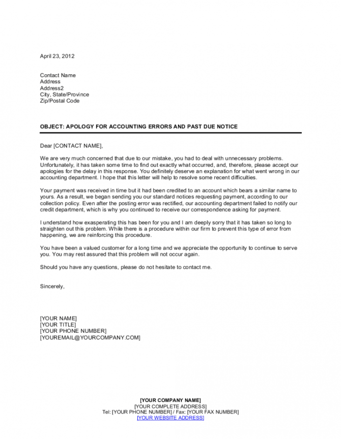 Apology For Accounting Errors And Past Due Notice Template Apology For Accounting Errors And Past Due Notice Template