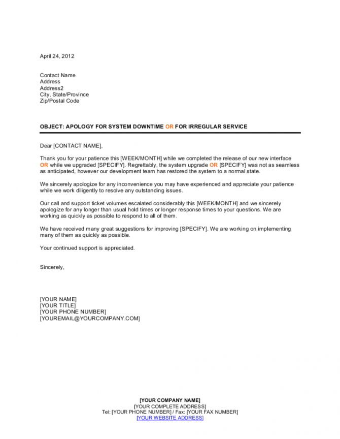 Apology For System Downtime Or Irregular Service Template Apology For System Downtime Or Irregular Service Template