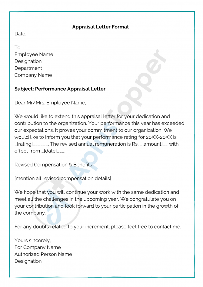 Appraisal Letter