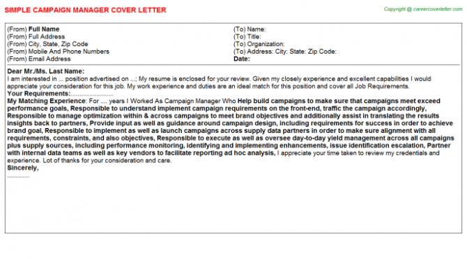 Campaign Manager Cover Letter