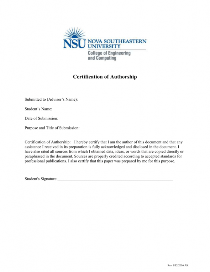 Certificate Of Authorship