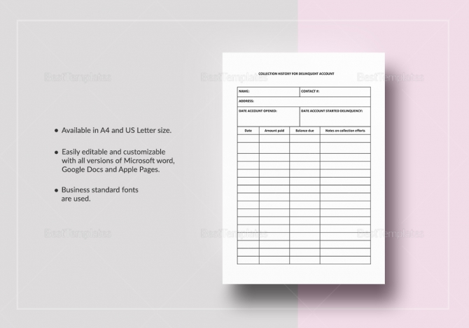 Collection History For Delinquent Account Template In Word  Google
