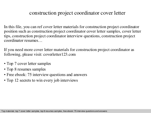 Construction Project Coordinator Cover Letter