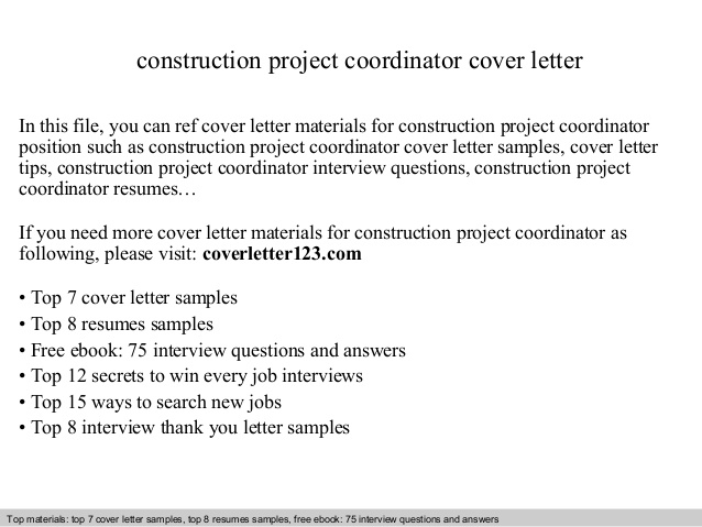 Construction Project Coordinator Cover Letter Samples ...