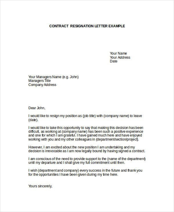 Contractor Resignation Letter