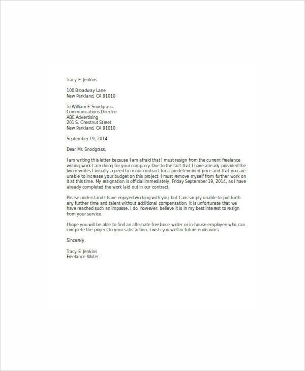 Contractor Resignation Letters