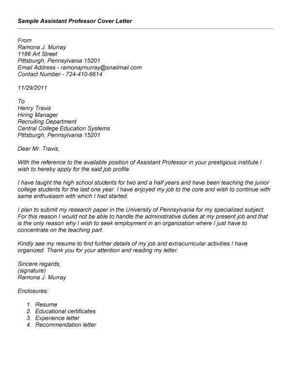 Cover Letter For Adjunct Professor Position No Teaching