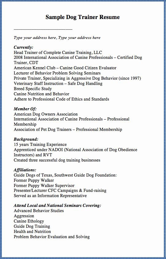 Dog Training Contract Template Unique Sample Dog Trainer Resume