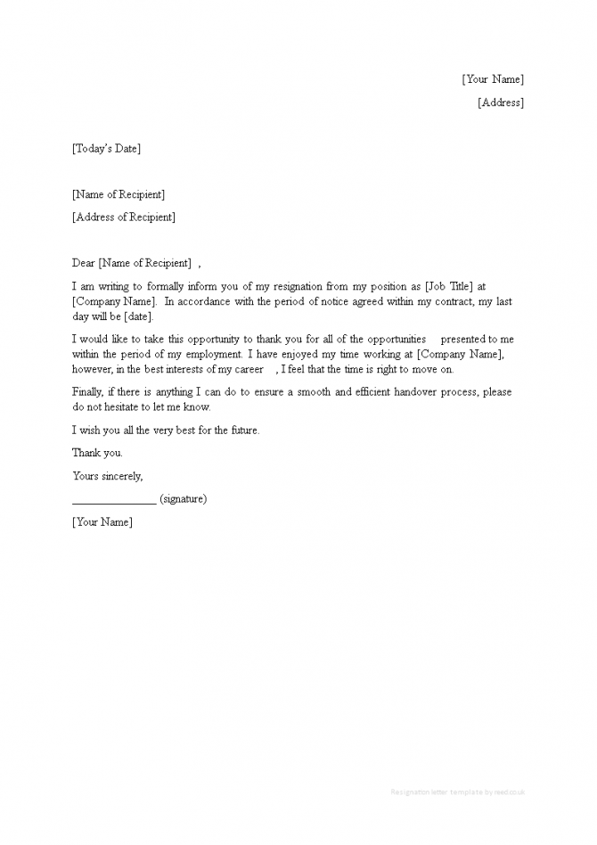 Editable Internship Resignation Letter