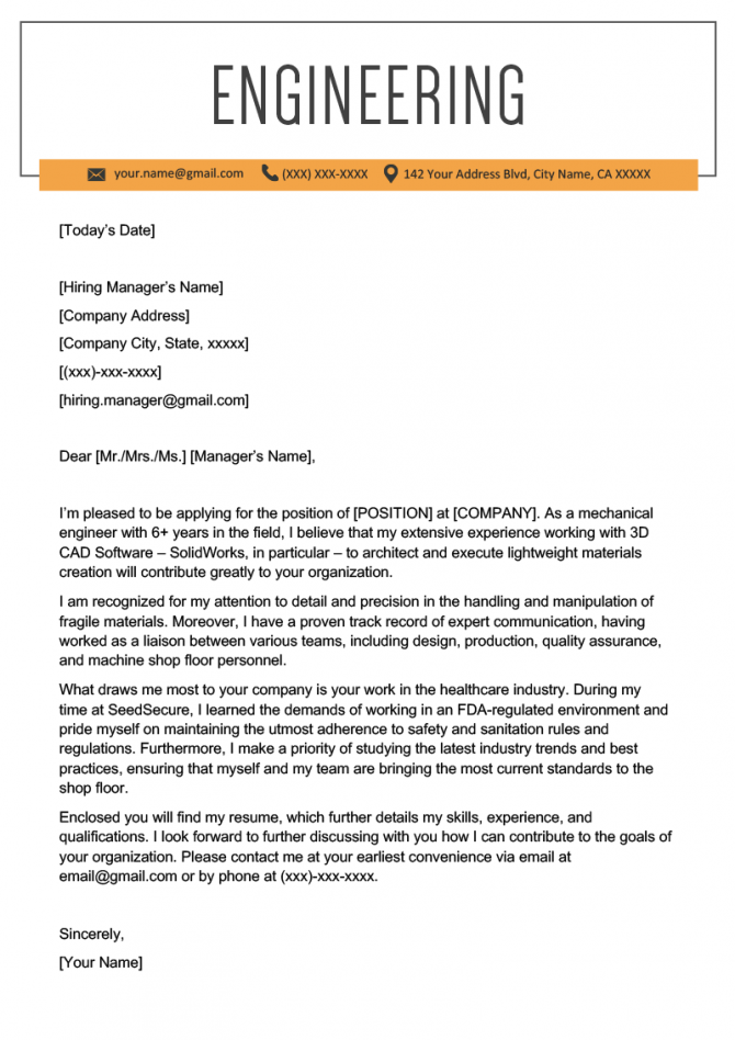 sample cover letter for irrigation engineer
