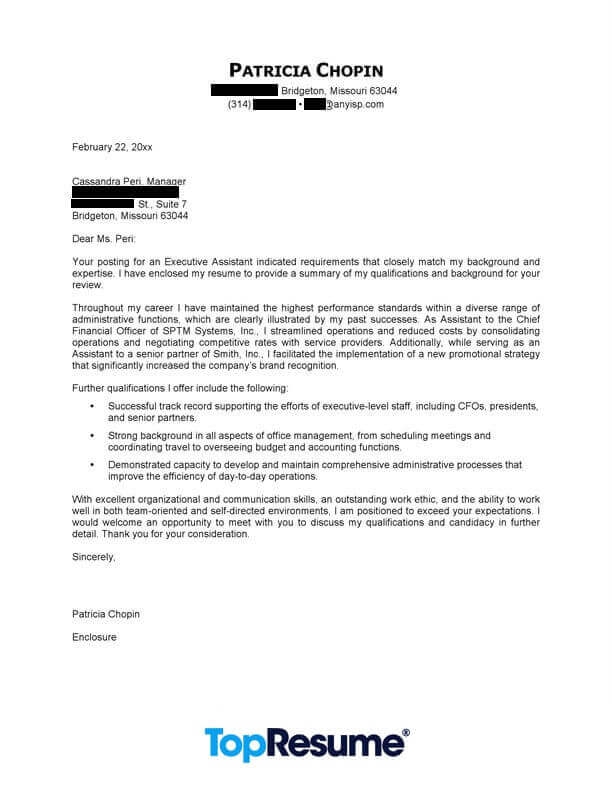 sample of application letter for executive assistant