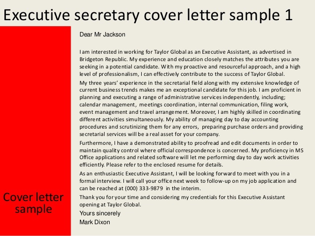 Executive Secretary Cover Letter