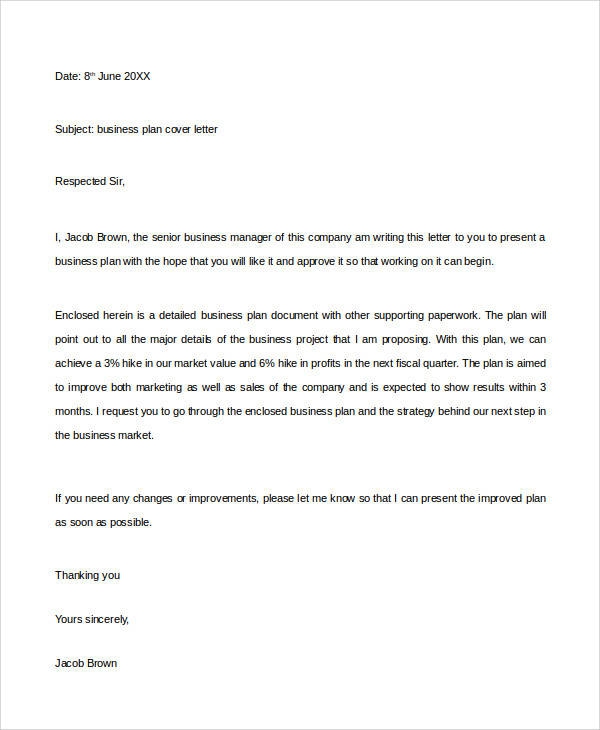 Free  Business Plan Cover Letter Samples In Ms Word