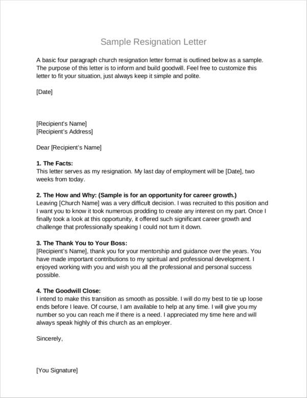 Free  Church Resignation Letter Samples And Templates In Pdf