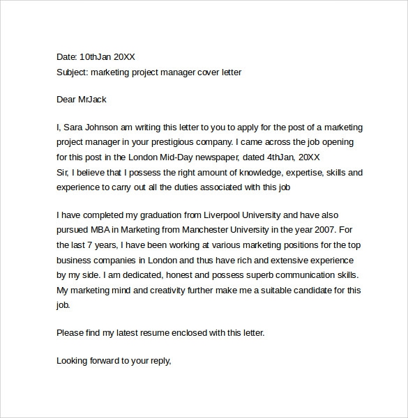 Free  Marketing Cover Letter Examples In Pdf