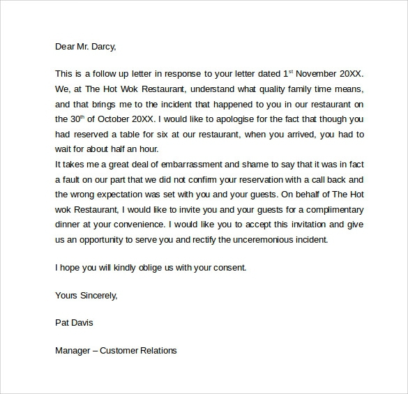 Free  Sample Apology Letter To Customer In Pdf